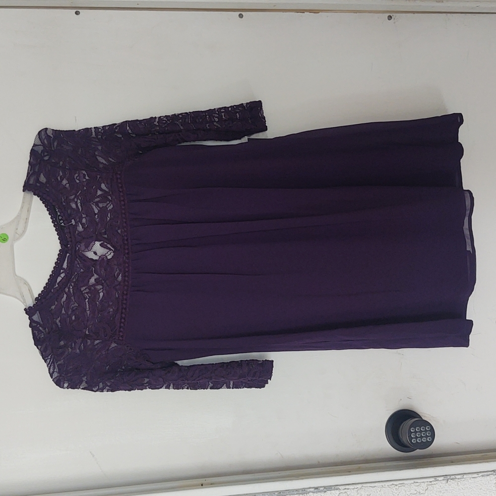 New purple babydoll dress with lace neckline and sleeves